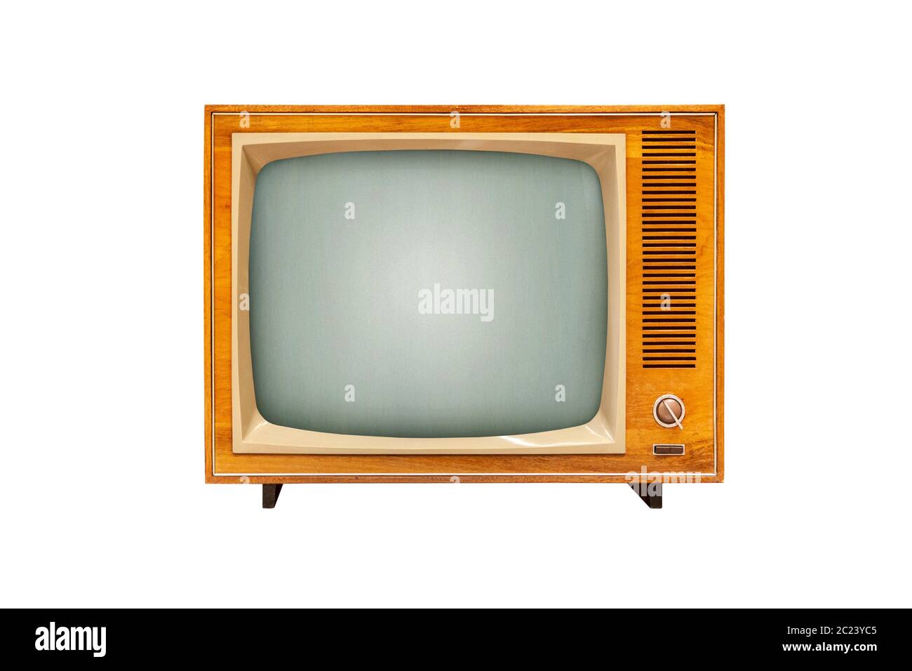 Vintage TV set isolato su sfondo bianco, alanog tecnologia televisiva Foto Stock