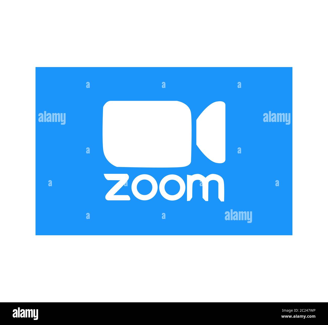 Applicazione per videoconferenza con logo Zoom. Icona blu della telecamera. Logo dell'app Zoom. Applicazione Live Media Streaming . Kharkiv, Ucraina - 15 giugno 2020 Foto Stock
