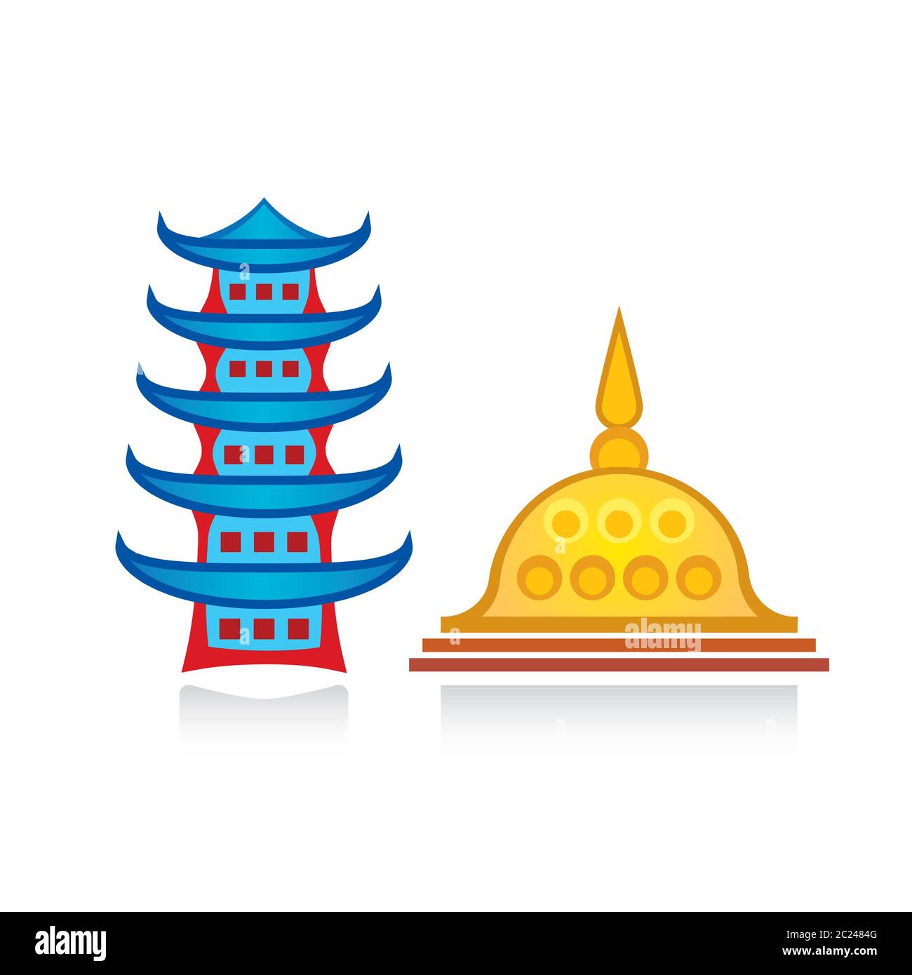 La pagoda buddista e stupa. Templi religiosi, strutture architettoniche. Foto Stock