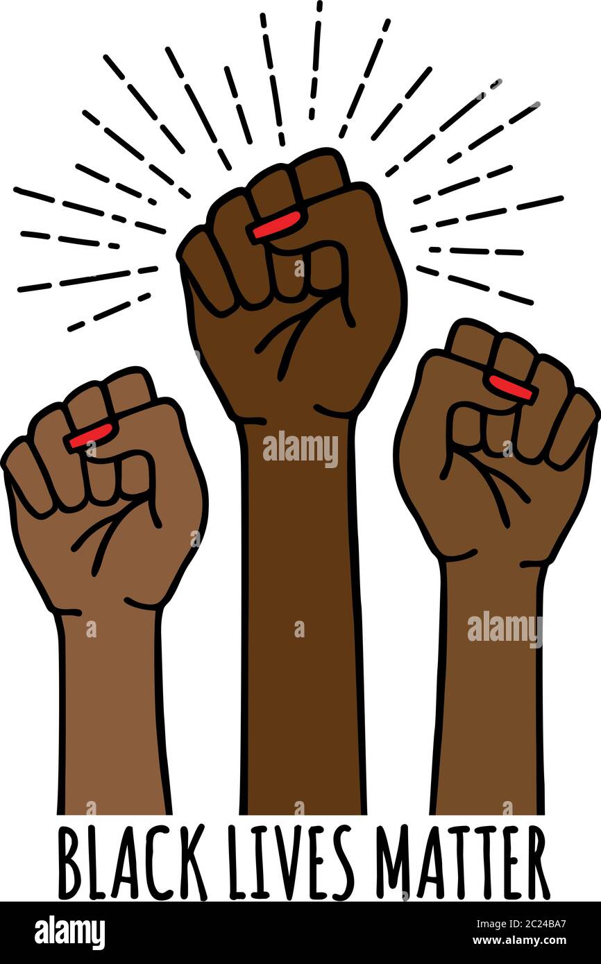 La materia delle vite nere, le mani femminili protestano contro il razzismo, i pugni neri combattono, illustrazione vettoriale Illustrazione Vettoriale