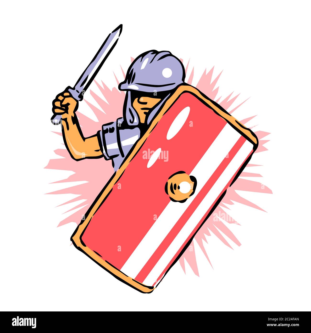 Legionario romano con spada e scudo. Illustrazione Vettoriale