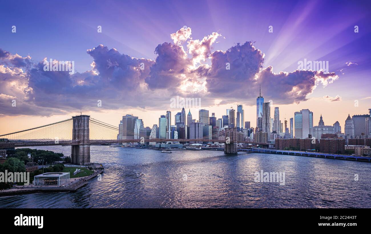 vista panoramica a manhattan al tramonto Foto Stock