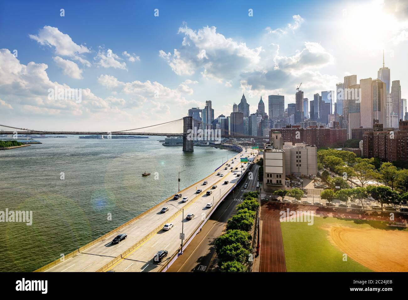 vista panoramica a manhattan al tramonto Foto Stock