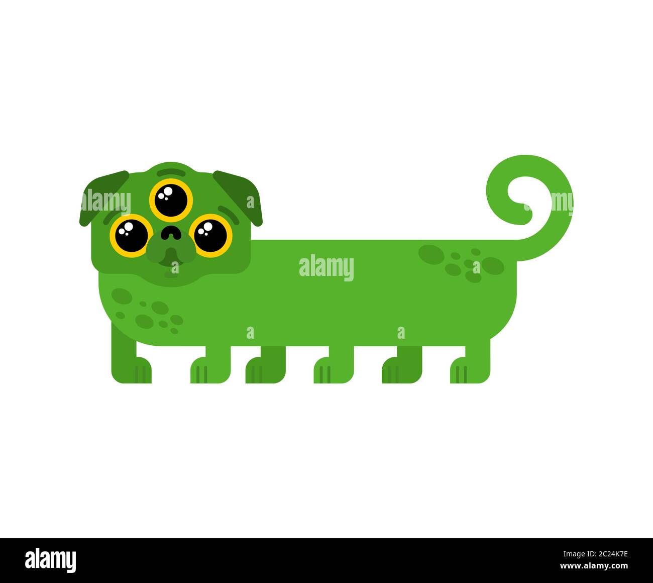 Cane alieno verde cartone animato isolato. Illustrazione del vettore per animali UFO Illustrazione Vettoriale