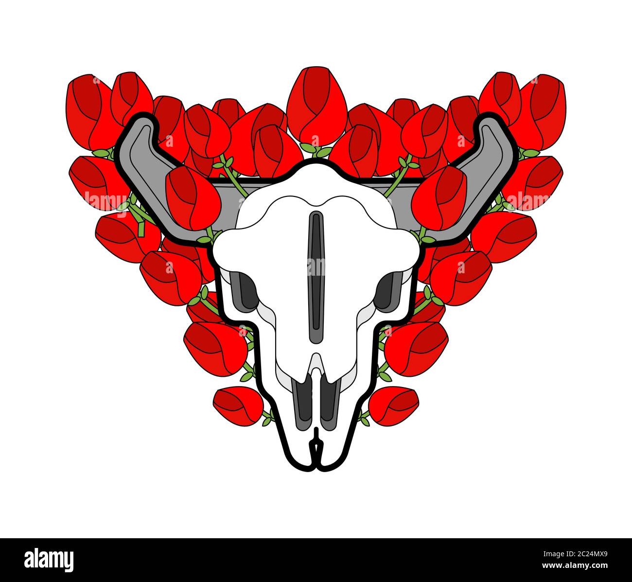 Mucca cranio e fiori isolati. Illustrazione vettoriale Illustrazione Vettoriale