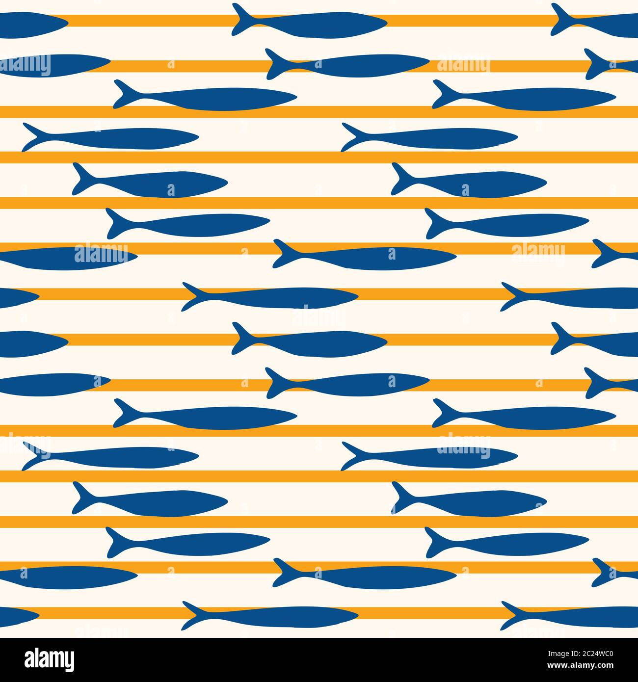 Sardines Fish Stripe motivo vettoriale senza giunture. Nuoto animale marino per Lisbona St Anthony Portugese Food Festival. Grafico per la ricetta tradizionale Illustrazione Vettoriale