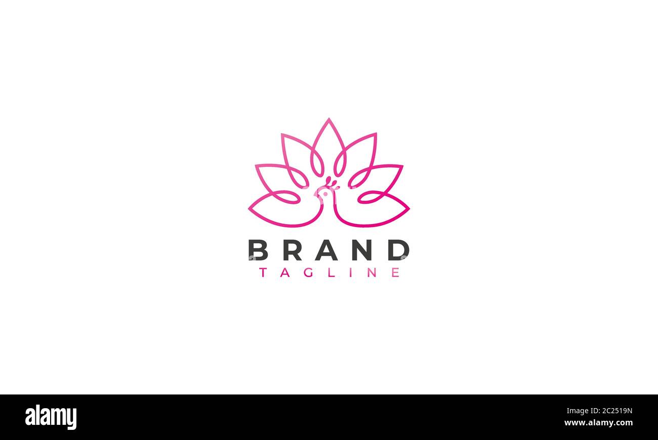 logo zen peacock , un pavone con un loto in linea art logo stile di design , illustrazione vettoriale Illustrazione Vettoriale