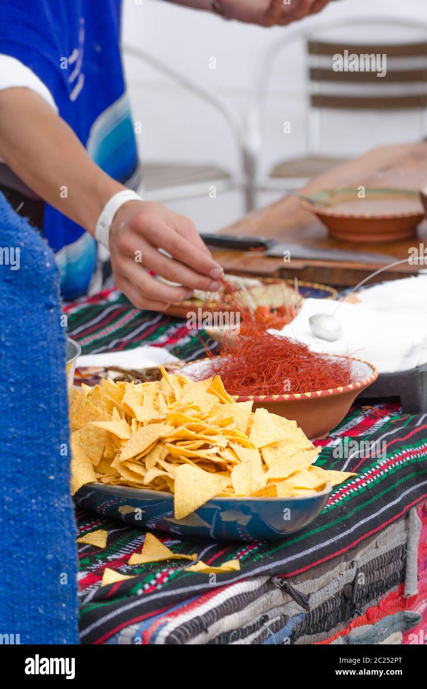 Maxican stand con tortilla chips Foto Stock