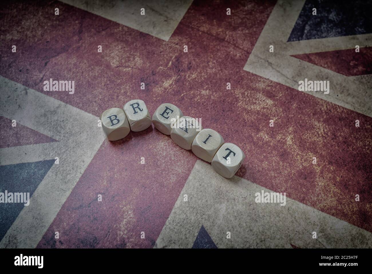 Cubo di lettere Brexit su Union Jack Foto Stock