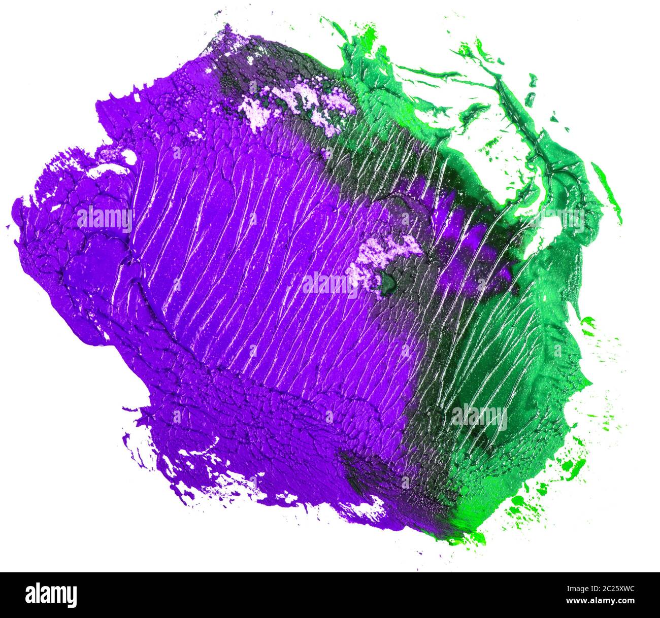 Macchia di verde viola pittura ad olio su un bianco Foto Stock