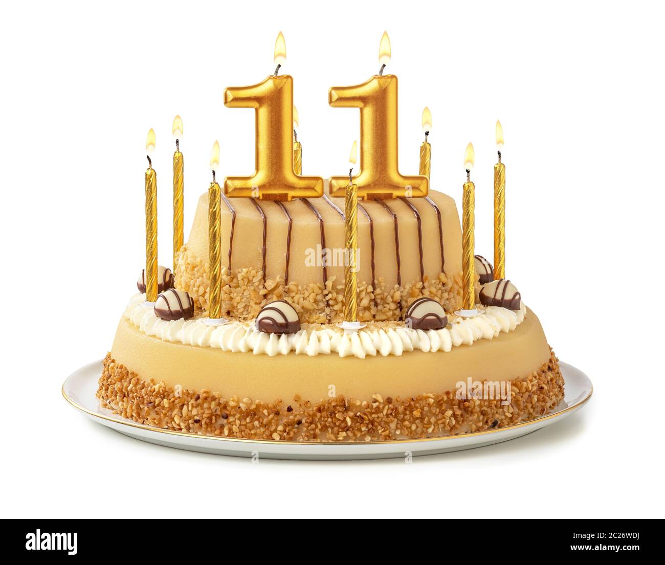 Torta di festa con golden candele - Numero 11 Foto stock - Alamy