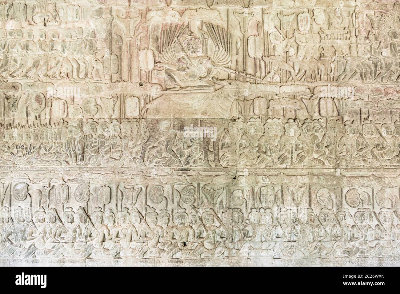 Angkor wat, bassorilievo dell'ala est nella galleria sud, scena come "Heaven and Hell", Siem Reap, Cambogia, Sud-Est asiatico, Asia Foto Stock