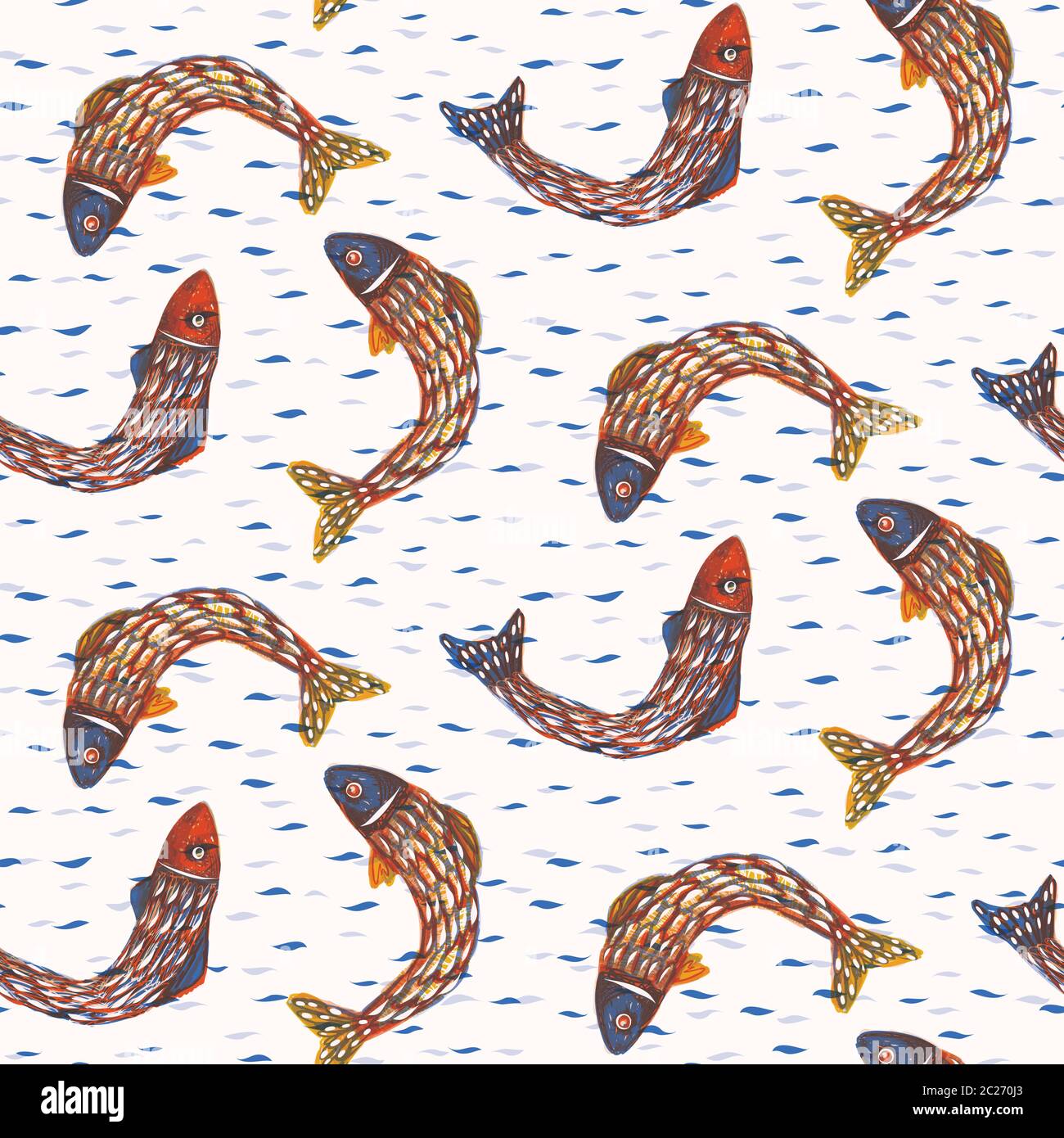 Sardine Shoal of Fish modello vettoriale senza giunture. Motivo del mare di nuoto dipinto per il Festival alimentare portoghese di Sant'Antonio di Lisbona. Immagine per tradizionale Illustrazione Vettoriale