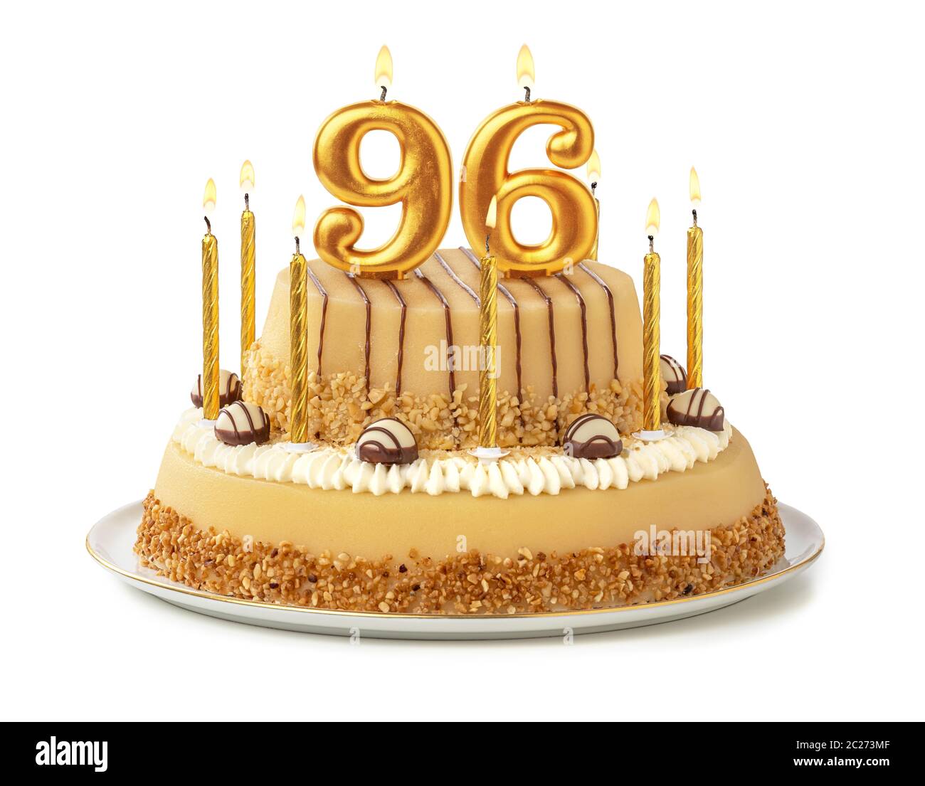Torta di festa con golden candele - Numero 96 Foto Stock