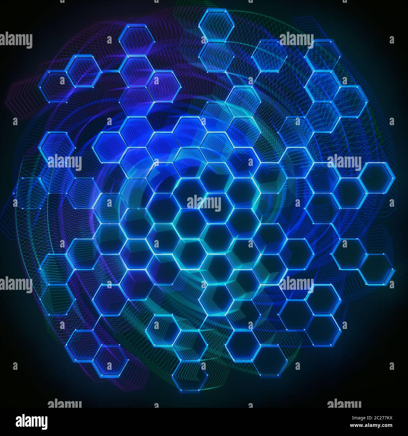 Rete tridimensionale di linee e punti in una forma astratta nel concetto di tecnologia. Immagine da utilizzare come sfondo. Foto Stock