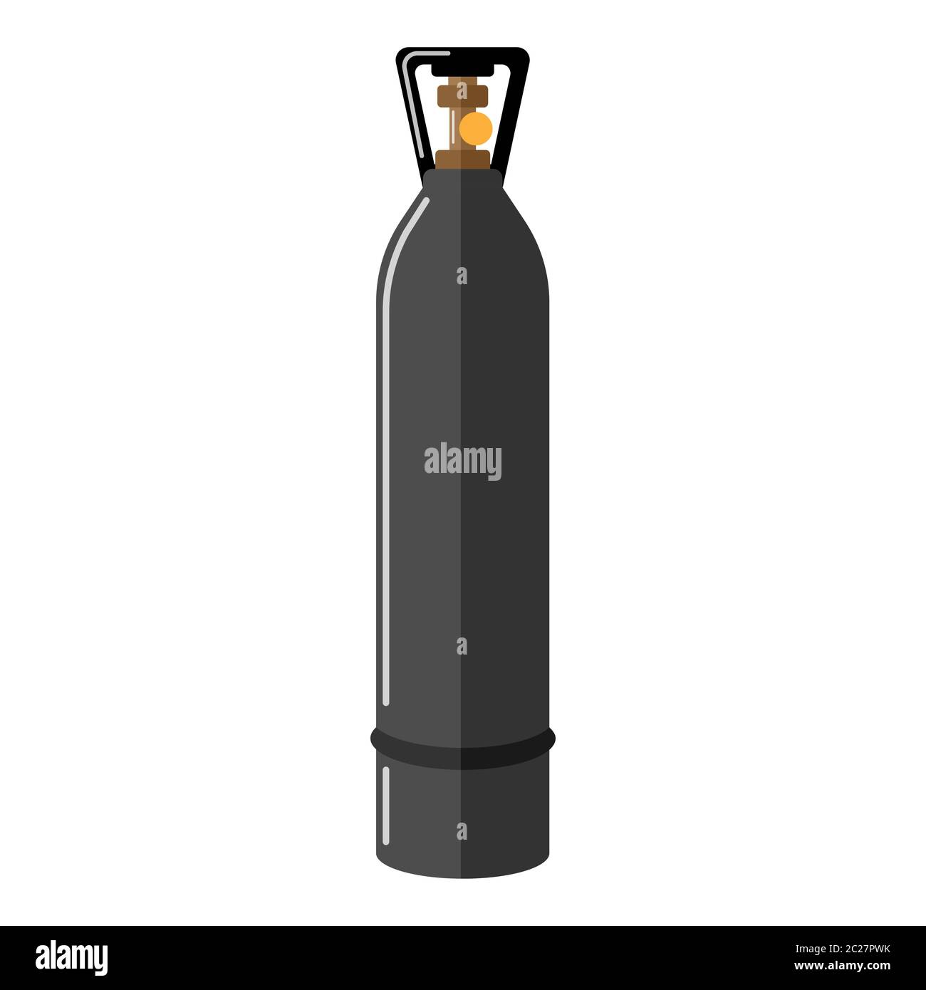 Bombola di gas isolata su sfondo bianco. Stoccaggio del carburante nel filtro a carboni attivi contemporaneo. Contenitore a icone per flacone di propano grigio scuro in formato piatto illustrati Illustrazione Vettoriale