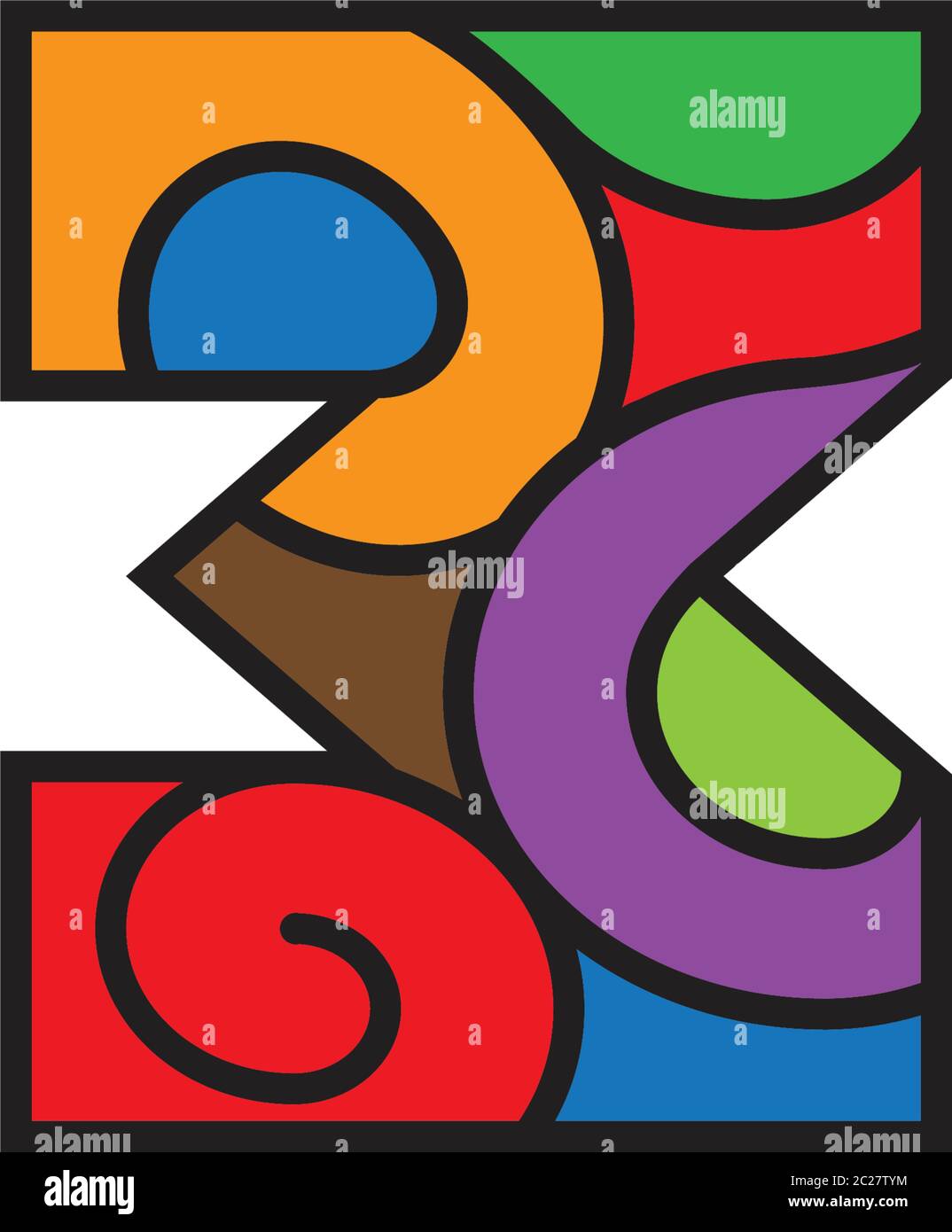 numero 3 curve contorno colorato logo vettore Illustrazione Vettoriale