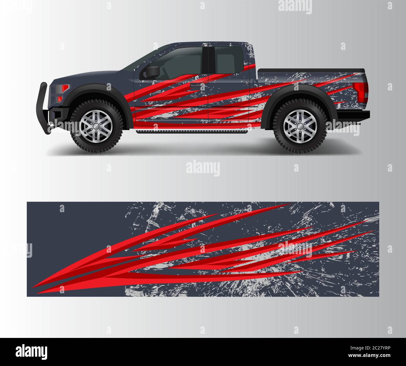 vettore di progettazione di un veicolo a rivestimento offroad. Vettore di progettazione della decalcomania del raccoglitore. Illustrazione Vettoriale