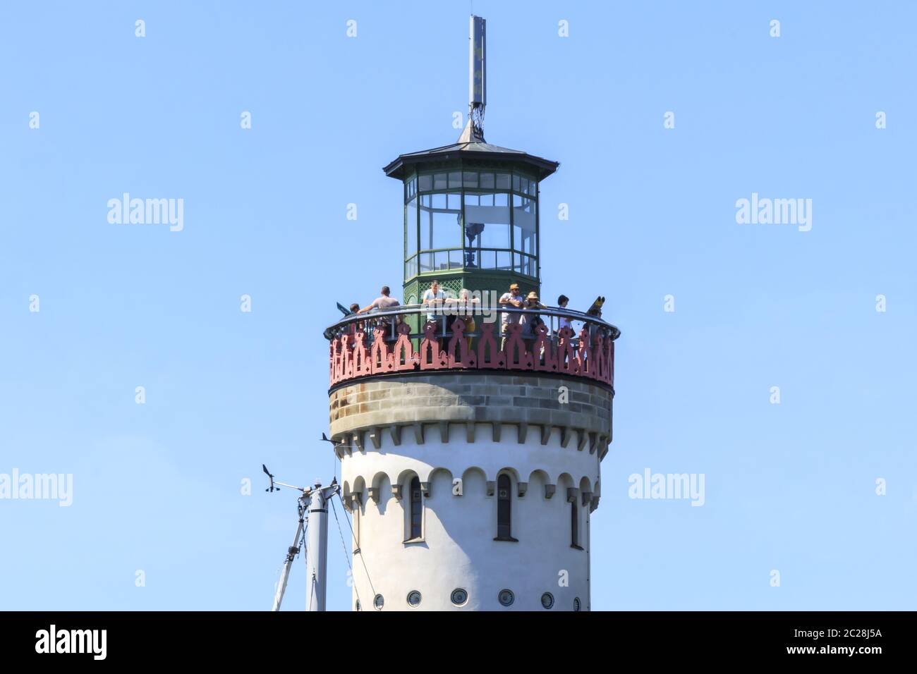 Faro, piattaforma con vista, ingresso porto Lindau isola Foto Stock