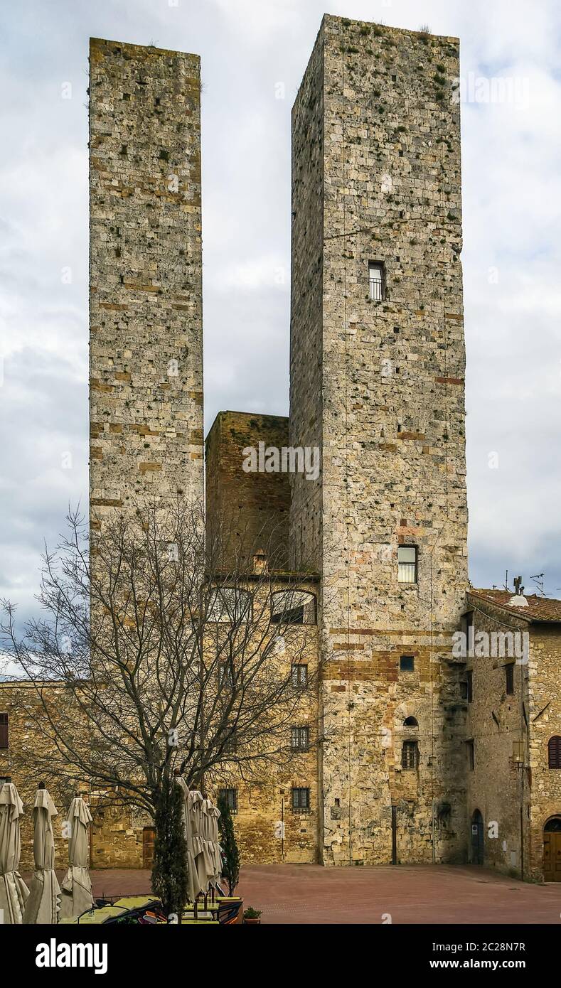 Torri dei Salvucci, San Gimignano, Italia Foto Stock