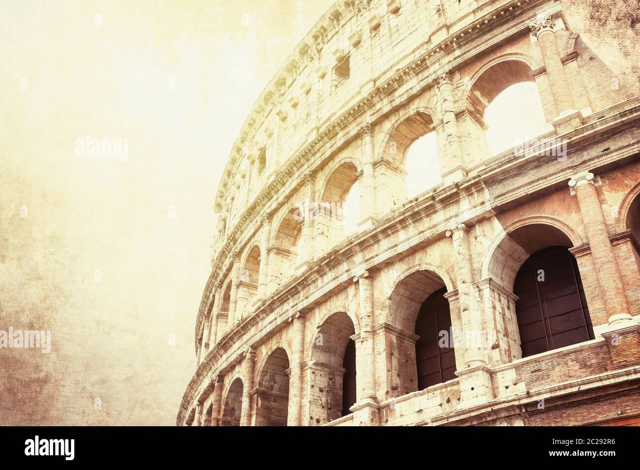 Colosseo a Roma. L'Italia. Modificato come vintage foto con posto libero per il tuo testo sul lato sinistro. Foto Stock