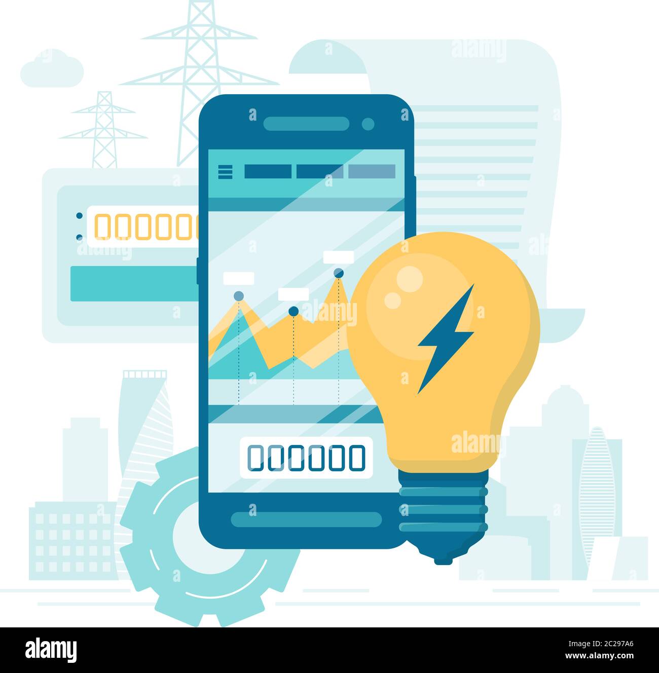Concetto di consumo energetico intelligente. Illustrazione vettoriale a cartoni piatti Illustrazione Vettoriale