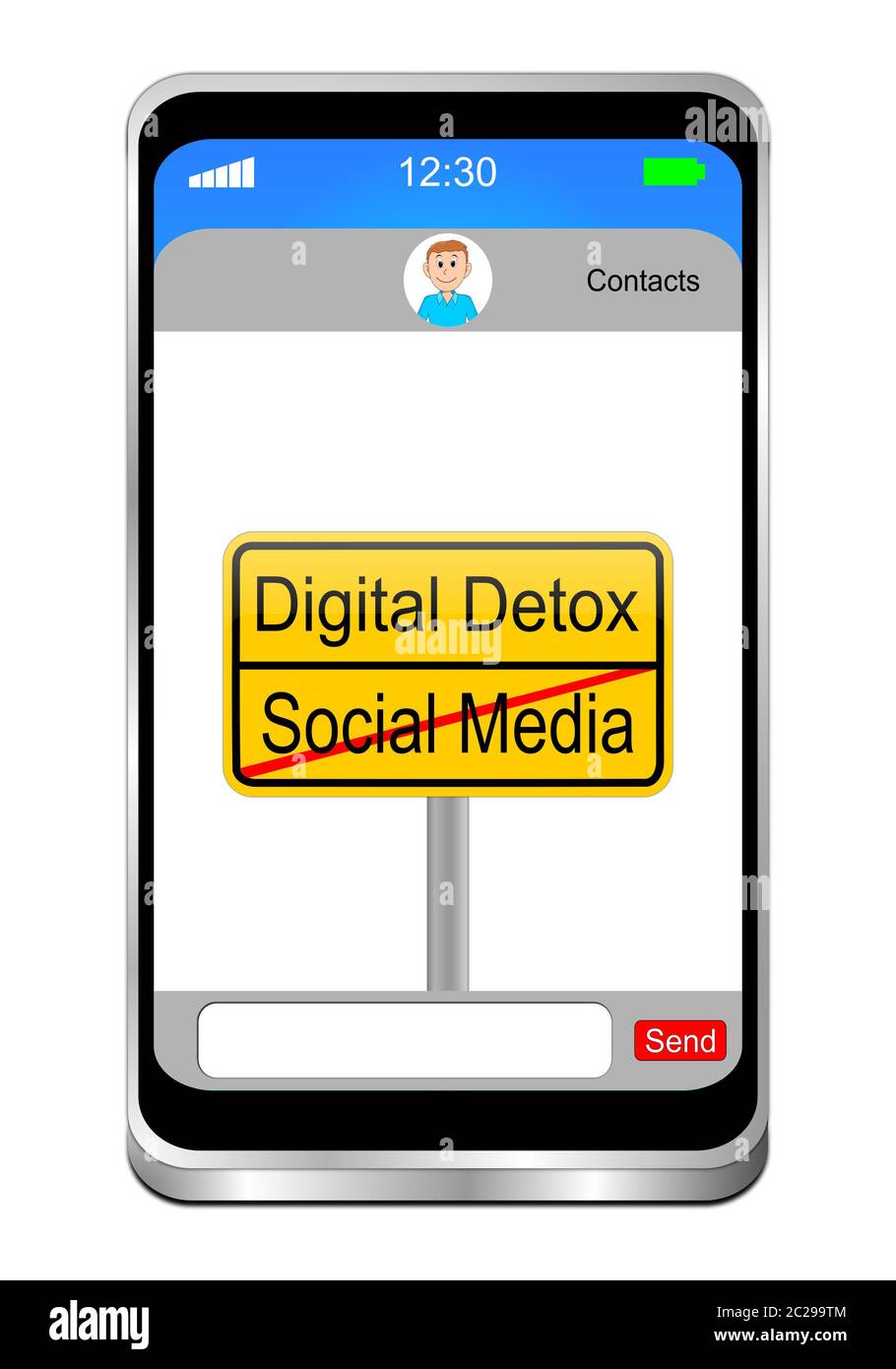 Smartphone con Digital Detox arancione - Social Media Sign su desktop bianco - illustrazione 3D Foto Stock