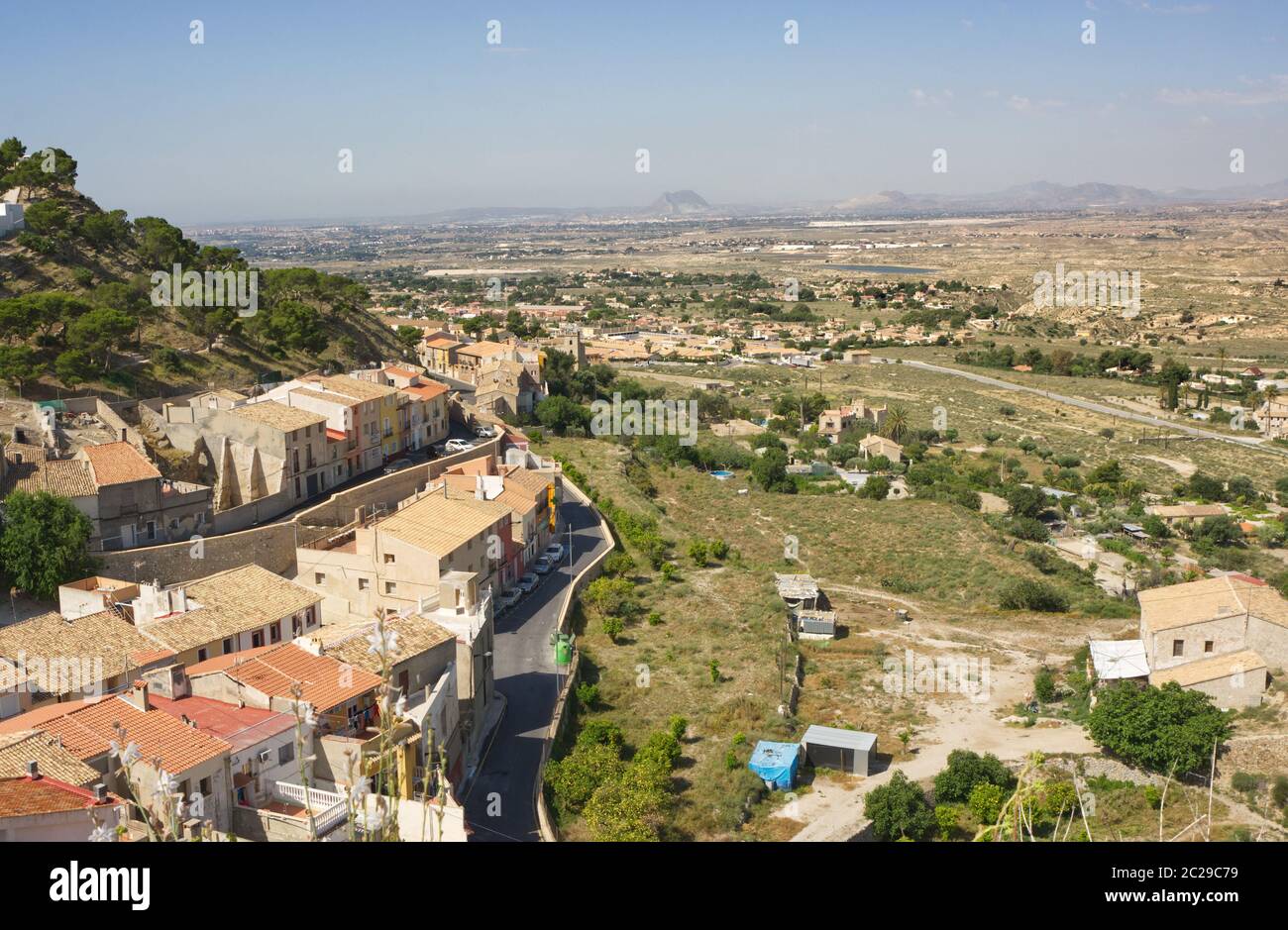 Vista dal castello a Busot vicino a Alicante sulla Costa Blanca, Spagna Foto Stock