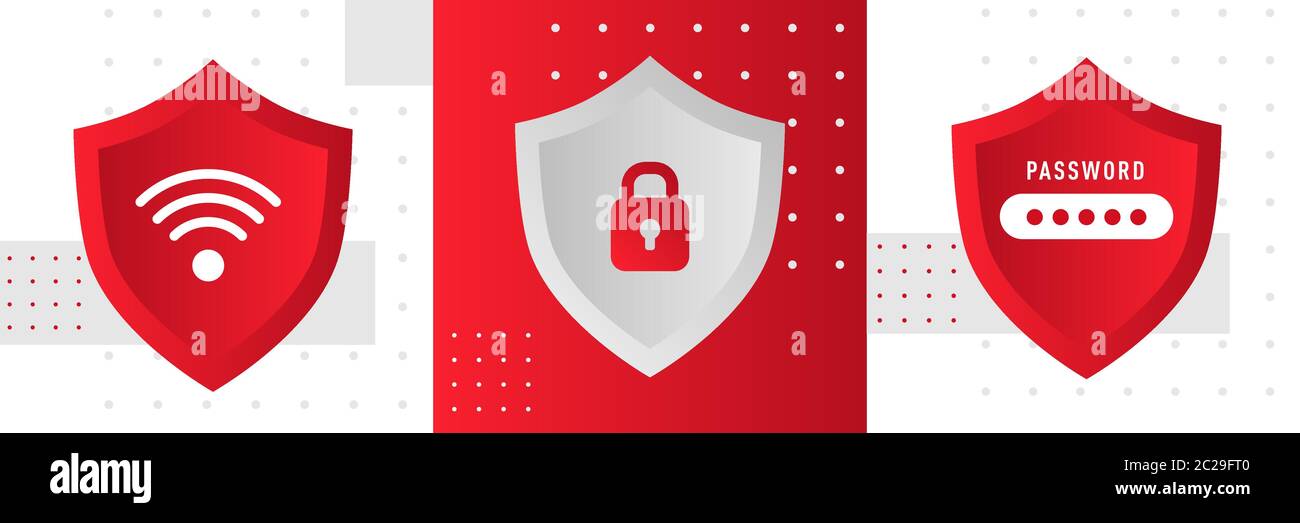 Concetto astratto di sicurezza rossa con scudo. Illustrazione della sicurezza della password Cyber. Illustrazione Vettoriale