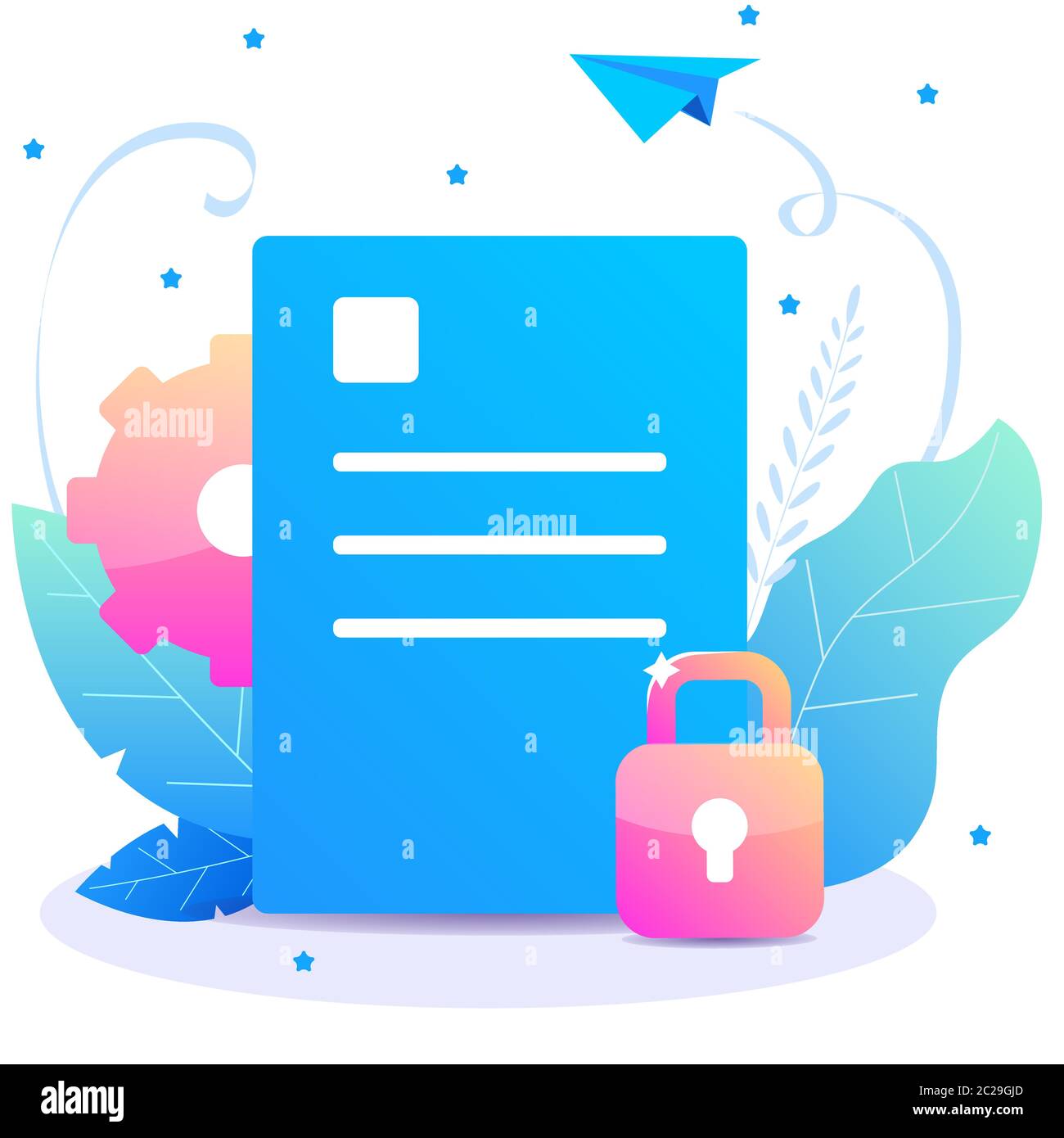 Documento sulla privacy. Concetto di piatto vettoriale con foglio bloccato Illustrazione Vettoriale