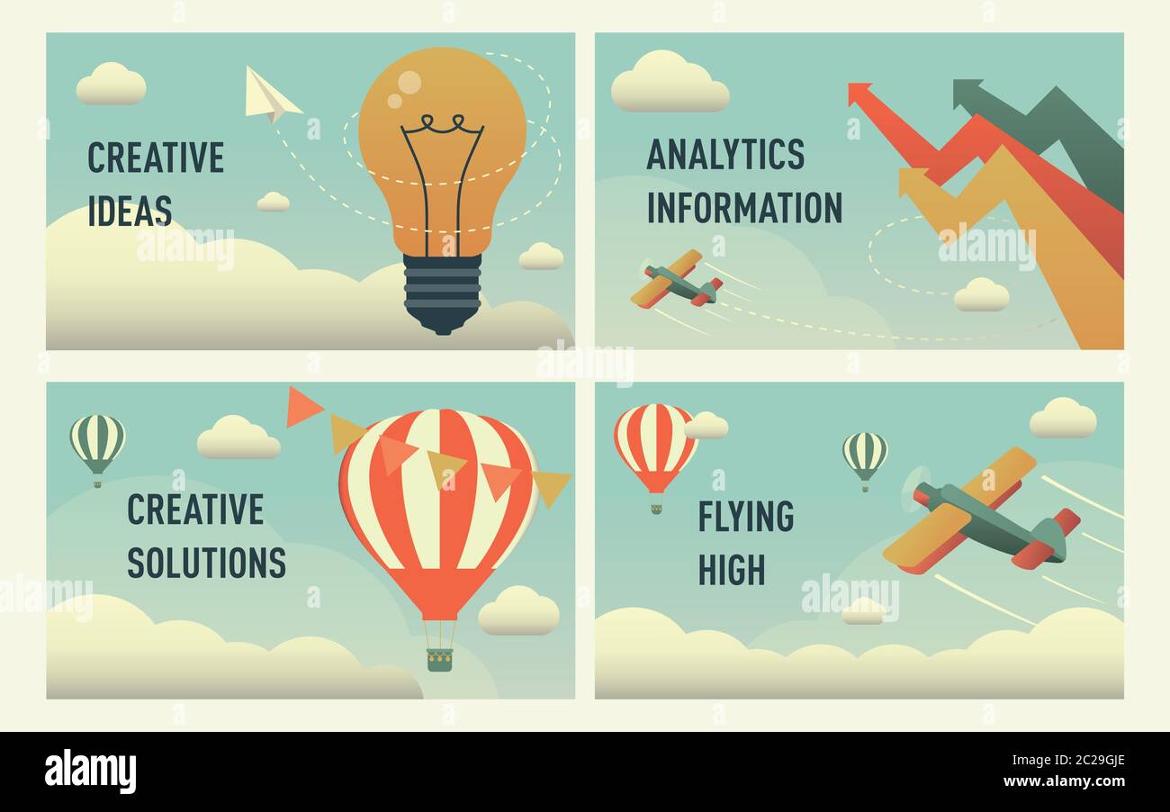 Web page design modelli raccolta di soluzioni aziendali, startup, idee innovative. Illustrazione Vettoriale