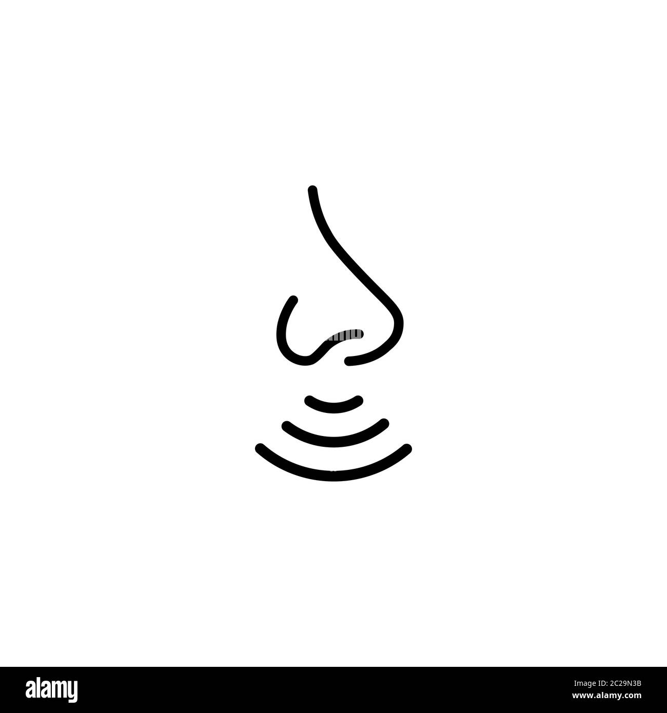 Linea icona naso. Simbolo di rilevamento dell'odore. Vettore su sfondo bianco isolato. EPS 10. Illustrazione Vettoriale