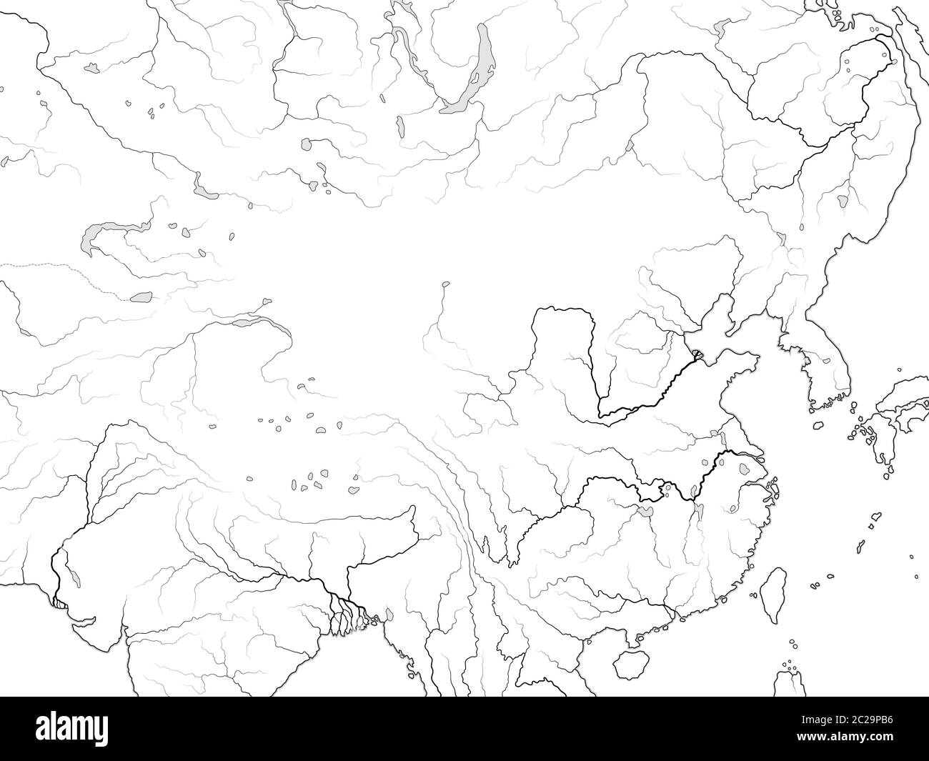 Mappa mondiale DELLA CINA: Estremo Oriente, Cina, Tibet, Mongolia, Dzungaria, Manciuria, Corea, Taiwan. Grafico geografico. Foto Stock