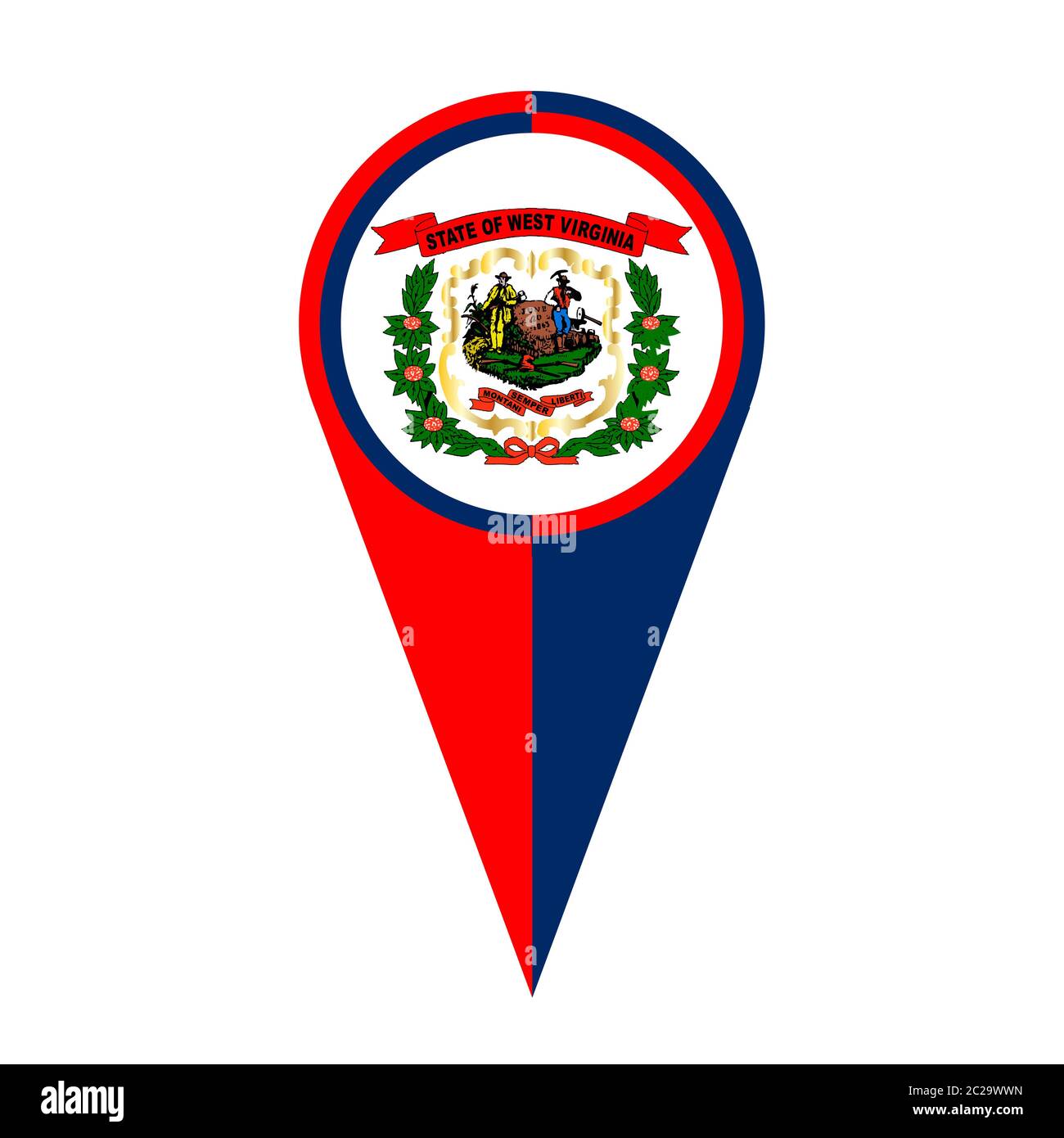 West Virginia membro puntatore mappa contatto posizione dell'icona marcatore flag Foto Stock