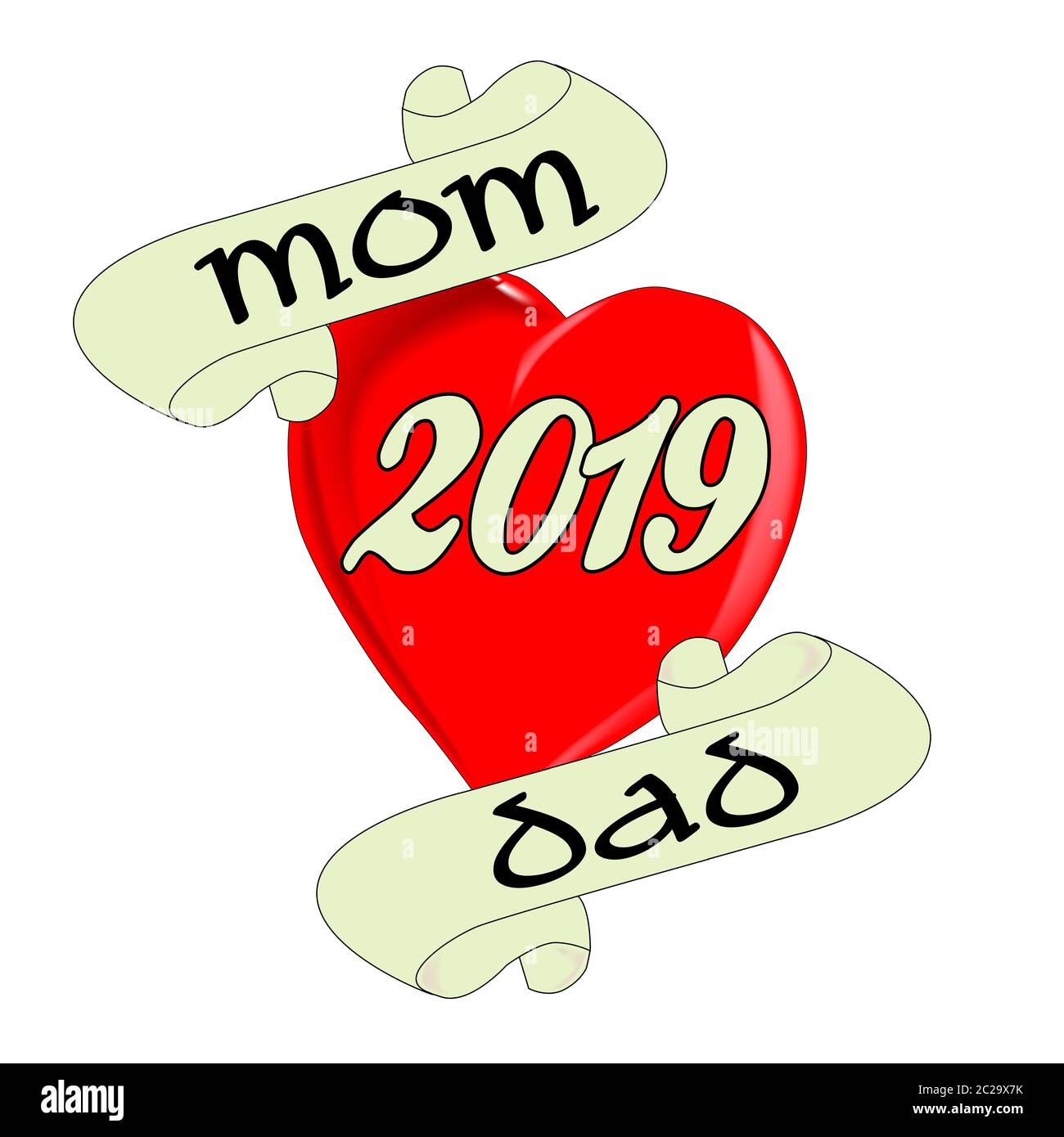 Un tatuaggio immagine di stile del 'amore mamma e papà' logo con 2019 data Foto Stock