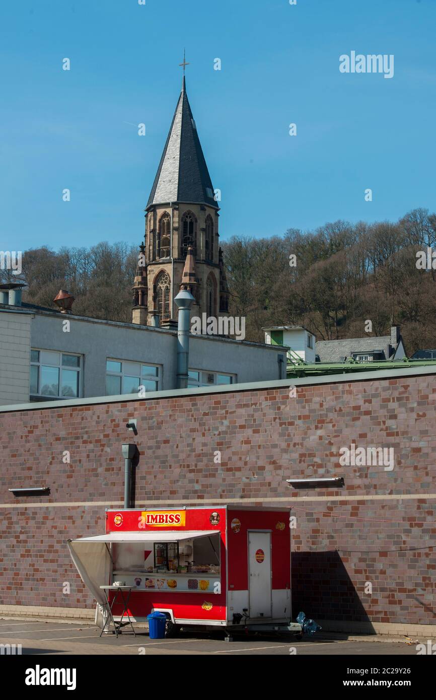 Germania, Nordrhein-Westfalen, Wuppertal-Barmen, Imbisswagen Foto Stock