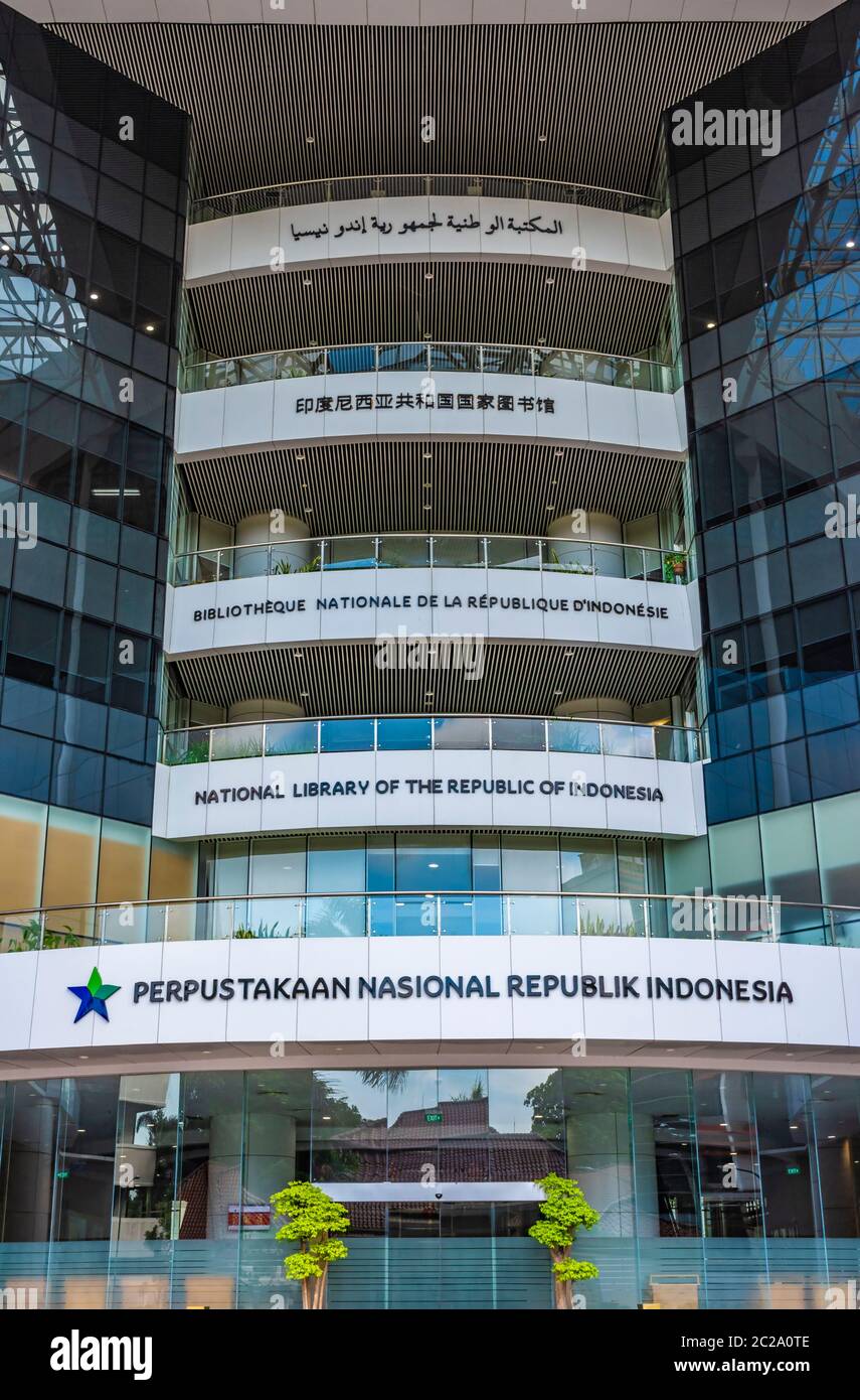 Giacarta, Indonesia - 19 febbraio 2019: L'ingresso alla Biblioteca Nazionale della Repubblica di Indonesia. Foto Stock