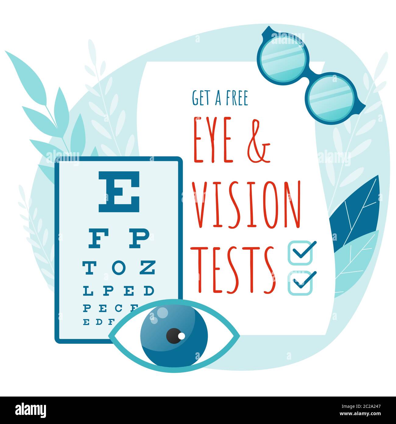 Concetto di controllo della vista per oftalmologo medico. Test oculari e visivi. Illustrazione Vettoriale Concetto di controllo della vista per oftalmologo medico. Test oculari e visivi. Illustrazione Vettoriale