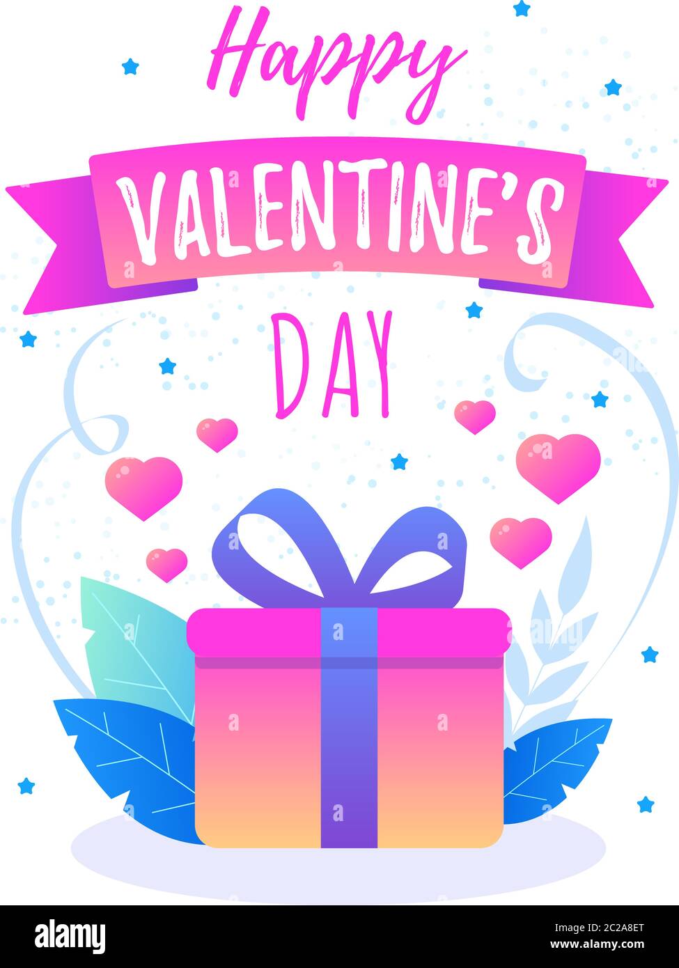 Buon San Valentino. Dono con cuori e foglie. Illustrazione d'amore. Illustrazione Vettoriale