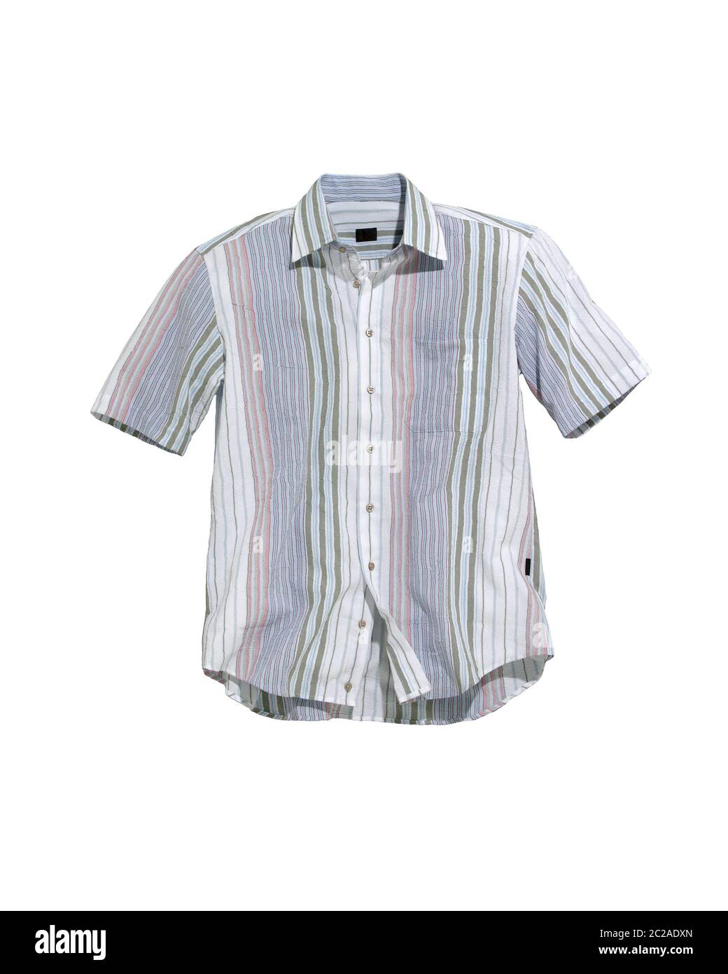 camicia a manica corta a strisce isolata su bianco Foto Stock