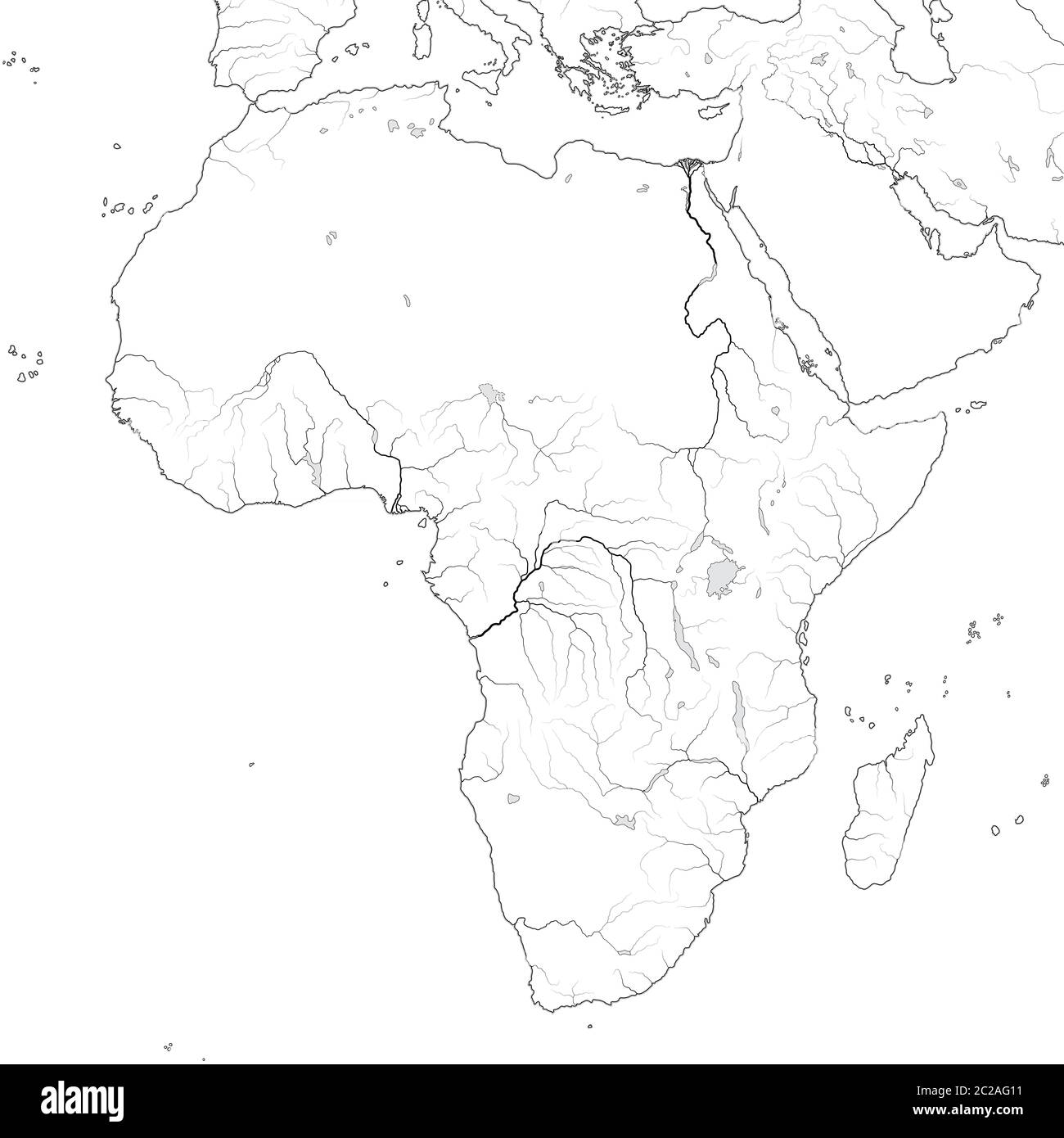 Mappa mondiale DELL'AFRICA: Egitto, Libia, Etiopia, Arabia, Mauritania, Nigeria, Somalia. Grafico XXL geografico. Foto Stock