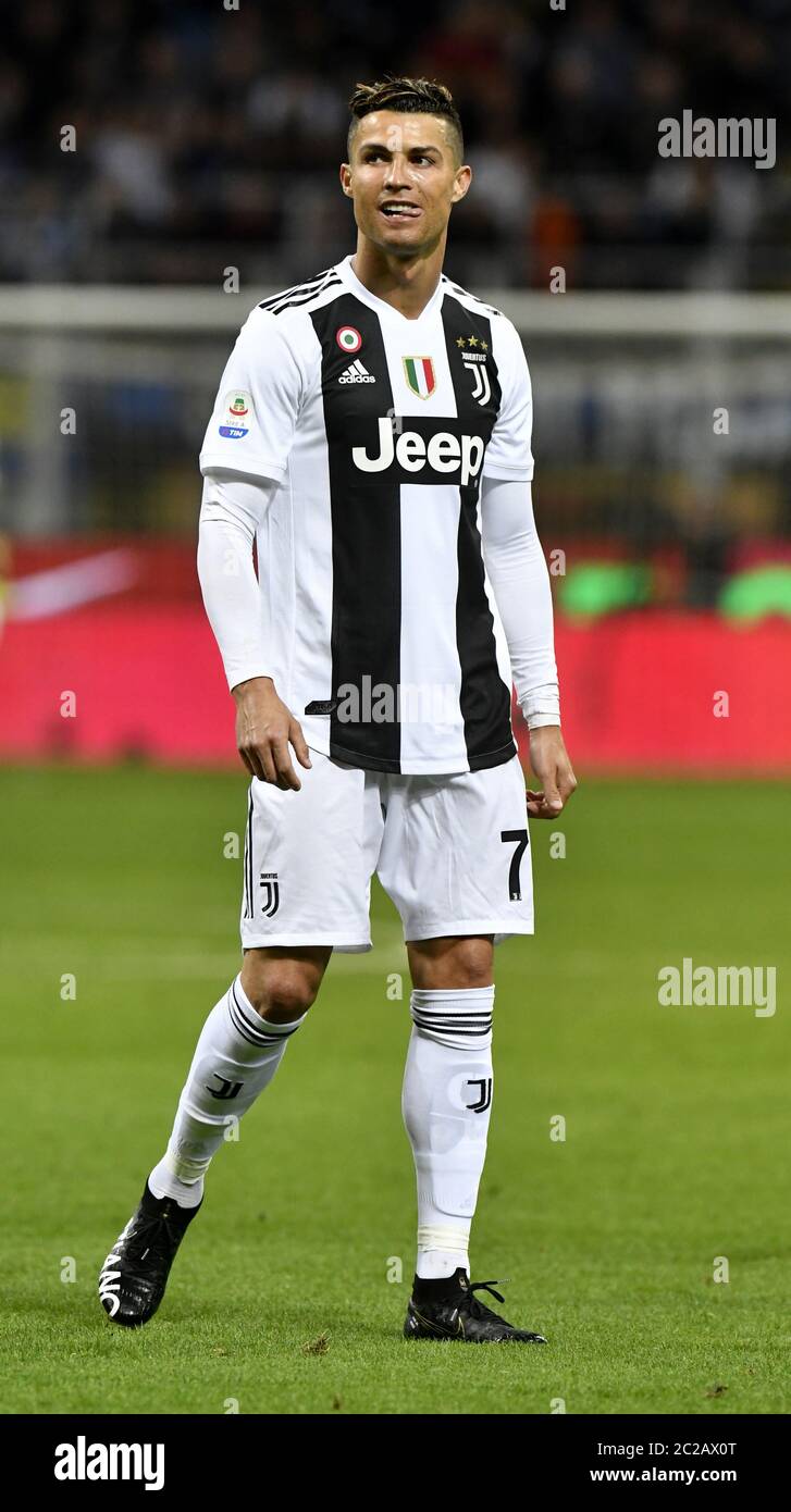 La stella portoghese del calcio Cristiano Ronaldo, della Juventus F.C., allo stadio di calcio san siro, a Milano. Foto Stock