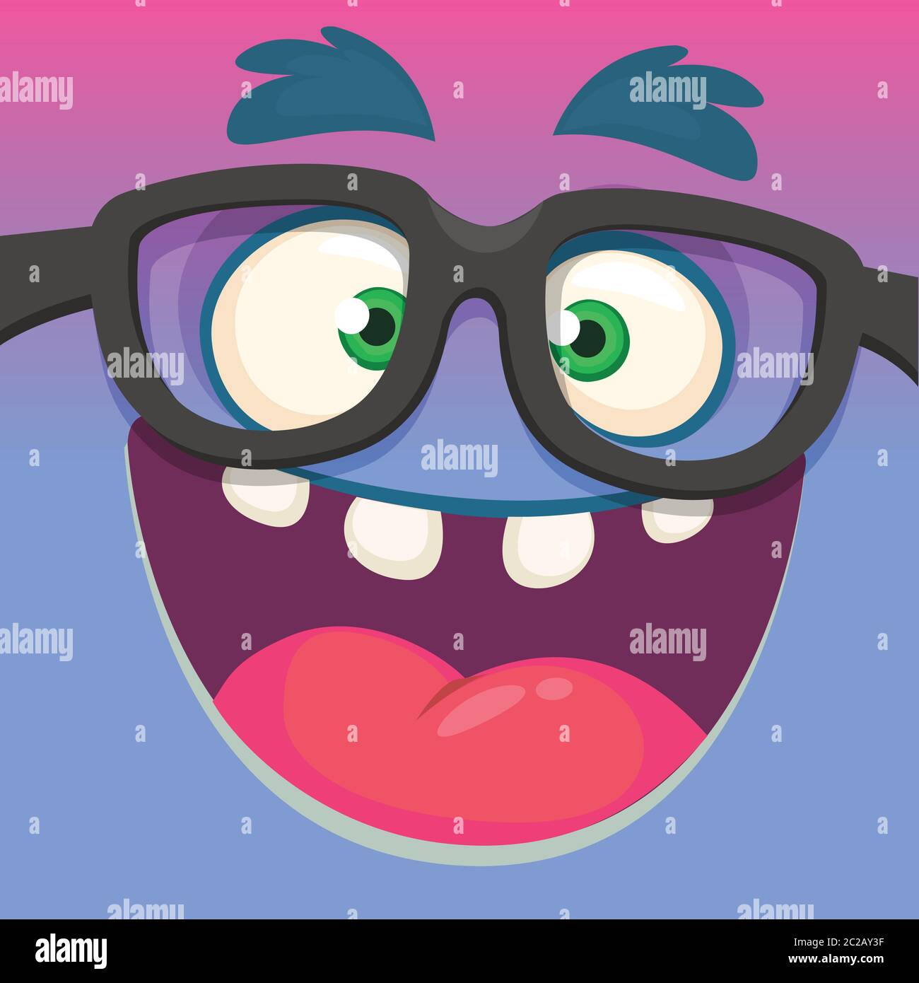 Mostro di cartone animato faccia indossare occhiali. Illustrazione  vettoriale Immagine e Vettoriale - Alamy