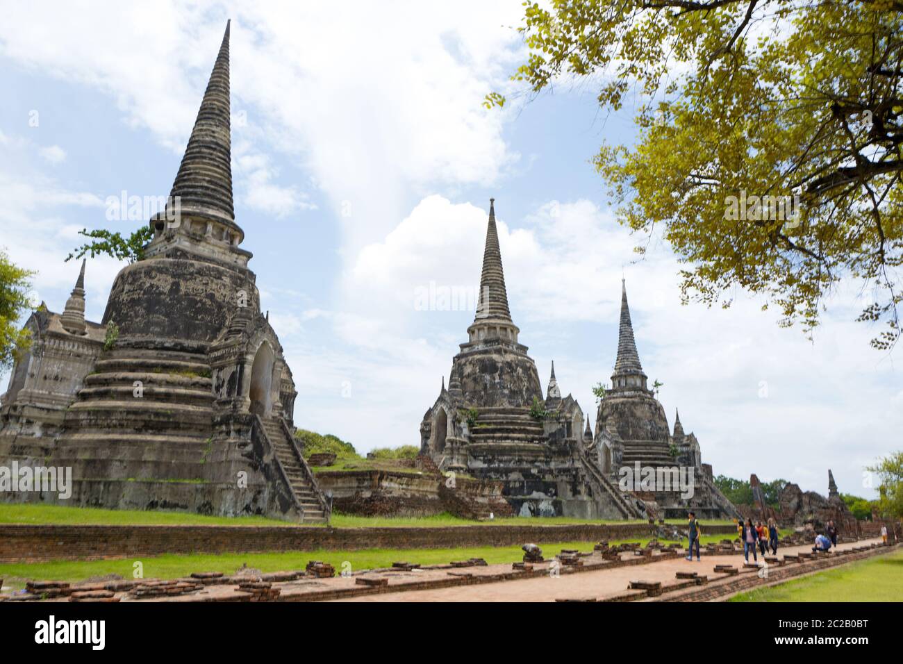 Templi buddisti dell'antica capitale della Thailandia, Ayutthaya; oggi patrimonio dell'umanità dell'UNESCO, ad Ayutthaya. Foto Stock