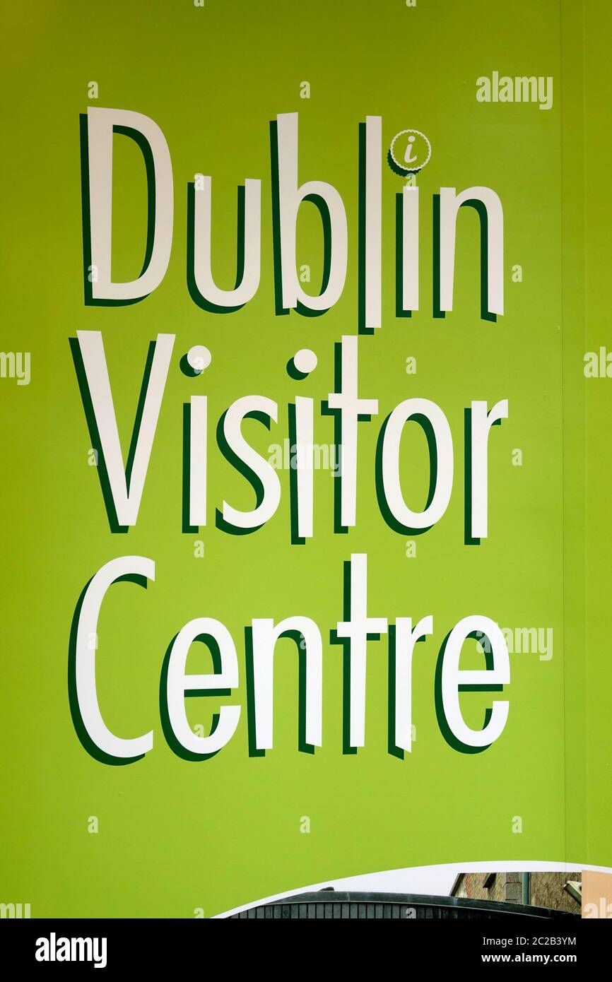 Cartello presso il Dublin Visitor Centre di Dublino, Irlanda Foto Stock