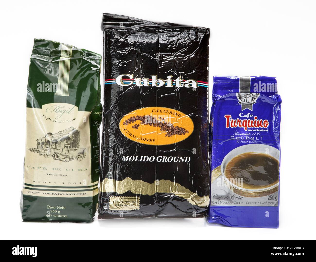 Pack di diverse marche di caffè, prodotta da Cuba Foto Stock