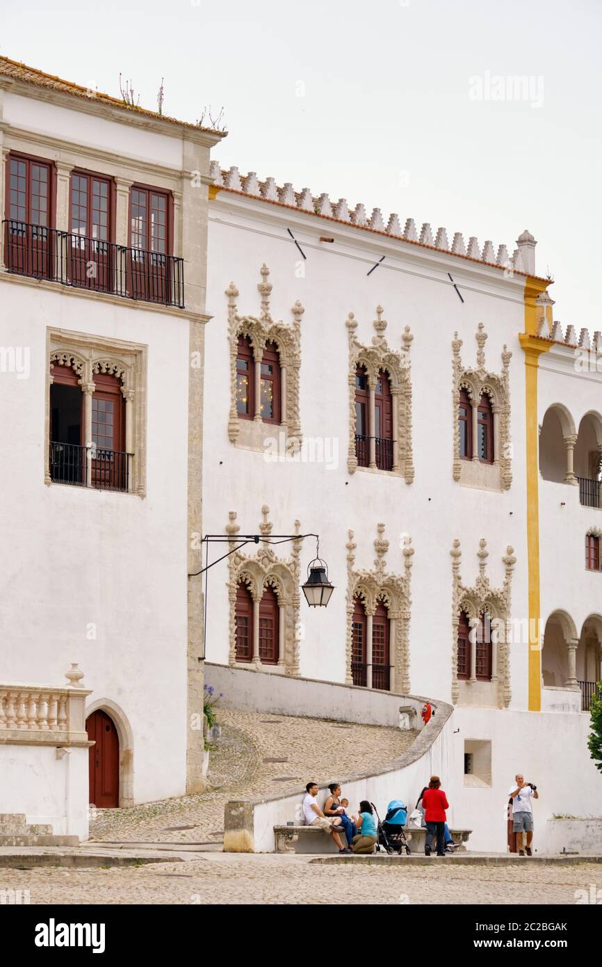 Palacio Nacional de Sintra (Palazzo Nazionale di Sintra), un Palazzo reale con le sue origini risalenti al 15 ° secolo. Portogallo Foto Stock