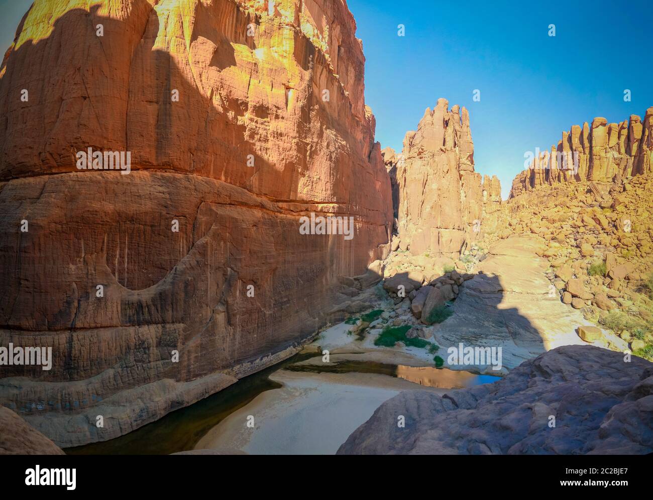 Panorama all'interno del canyon aka Guelta d'Archei in Ennedi orientale, Ciad Foto Stock