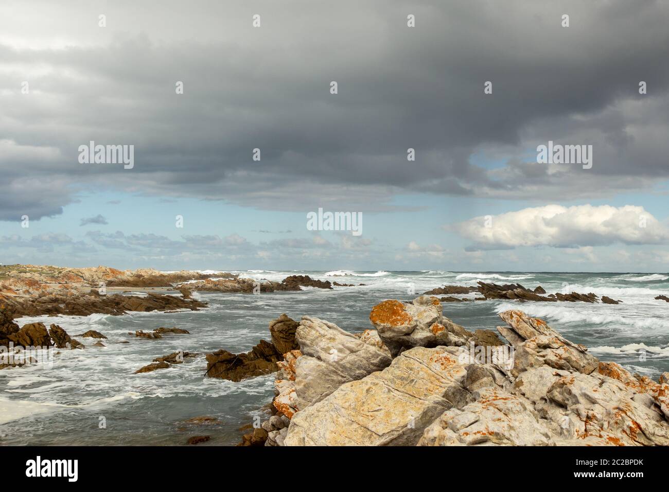 Vista sul mare da Hermanus Cliff Path, Hermanus, Capo Occidentale, Sud Africa Foto Stock