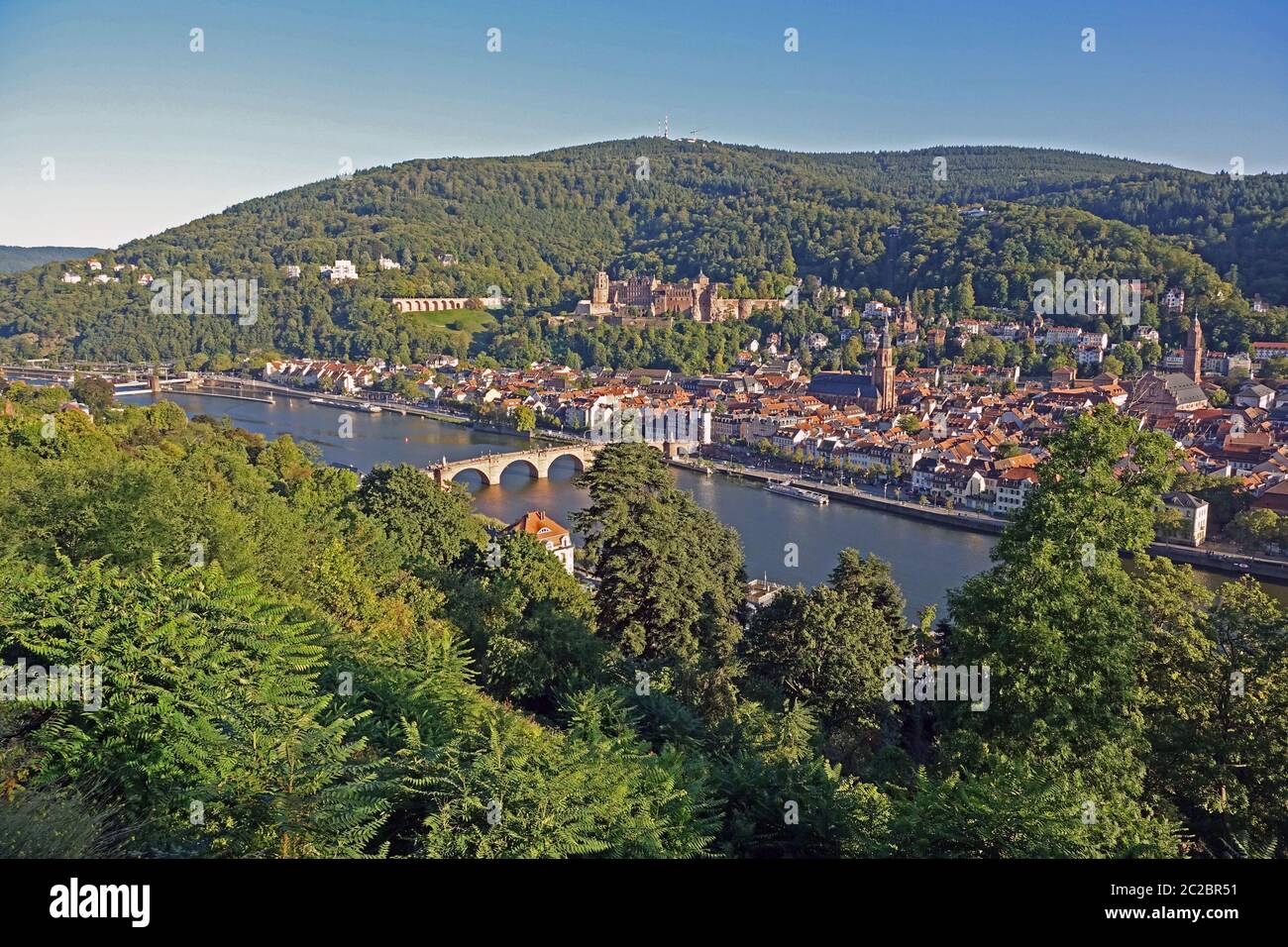 Vista sulla città vecchia e sul castello di Heidelberg Foto Stock